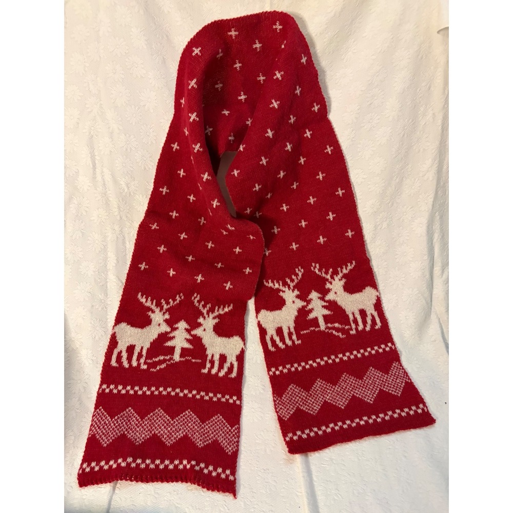 Red White Fair Isle Knit Scarf Reversible Holiday Cottagecore CabincoreWinter